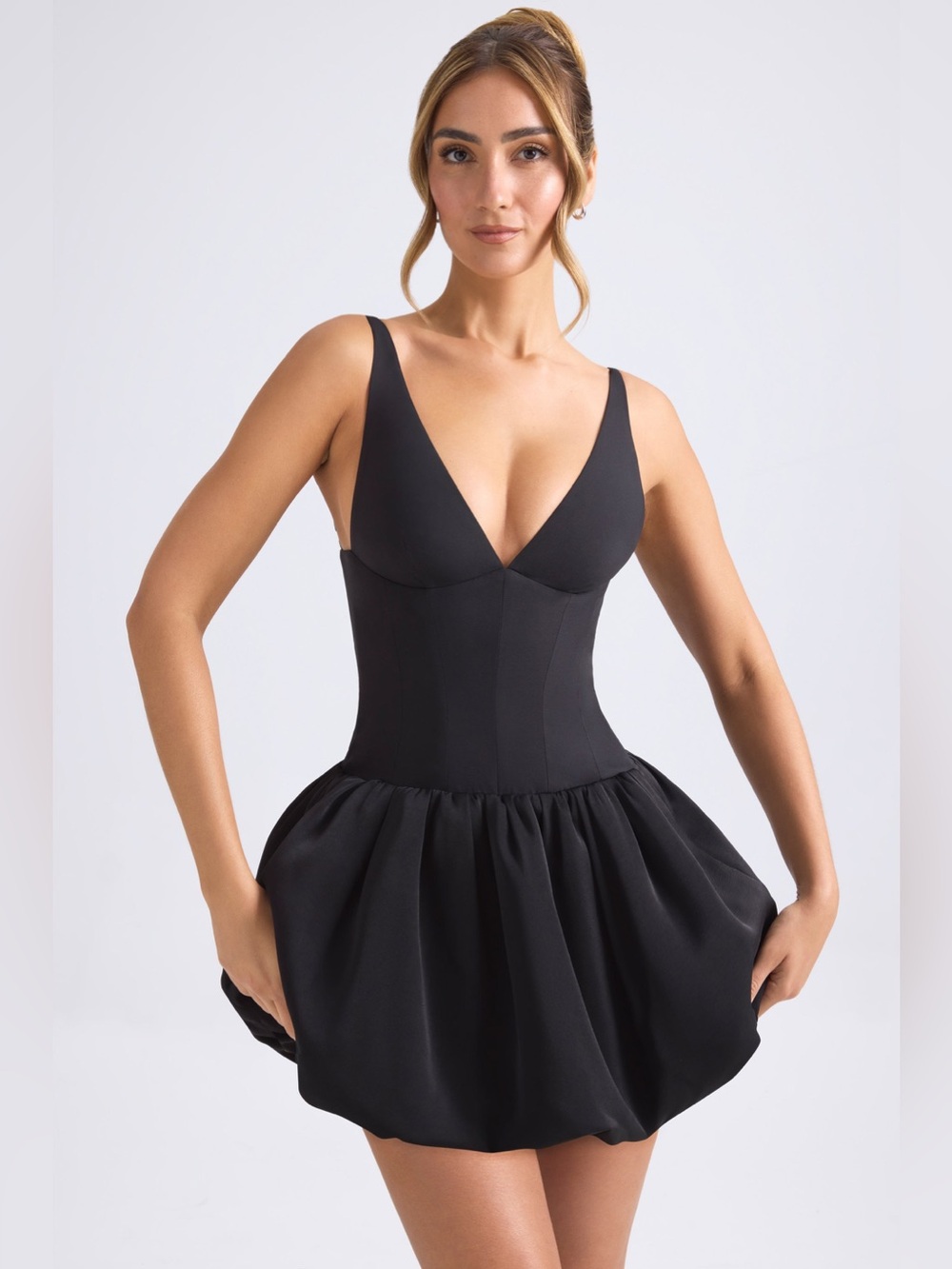 Oh Polly Anahita Black Bubble Hem Corset Lace Up Micro Mini Dress UK10 US6 EUC - Picture 5 of 12
